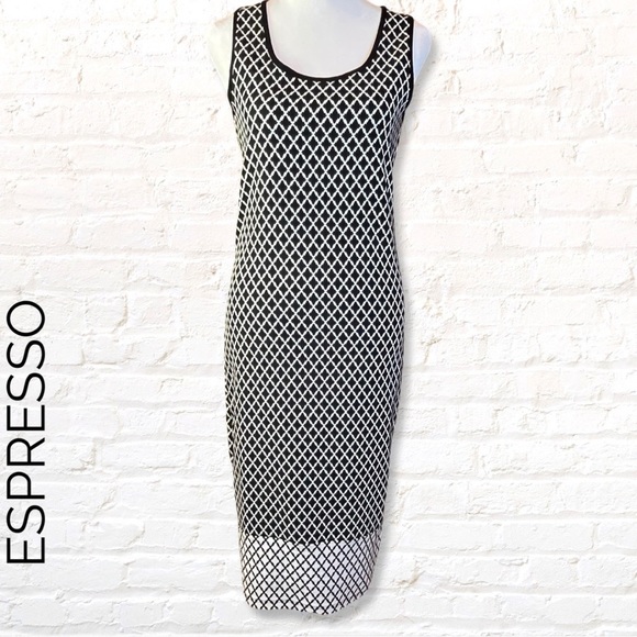 ESPRESSO Argyle Diamond Geometric Fitted Bodycon Dress Size Medium Stretch Knit - Picture 8 of 8